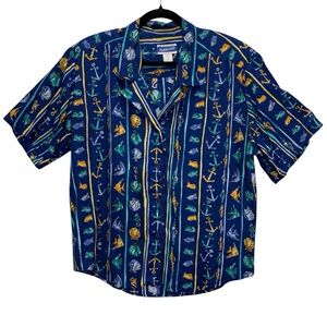 Pendleton Vintage Nautical Themed Print Short Sleeve Button Down Top Size 12